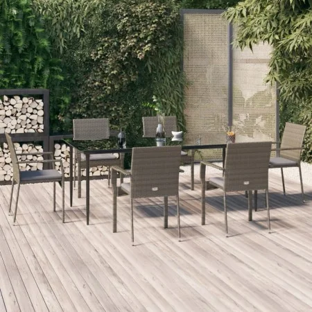 Set comedor jardín 7 pzas y cojines ratán sintético negro gris by , Garden sets - Ref: Foro24-3185129, Price: 492,94 €, Disco...