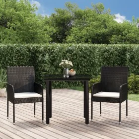 Set comedor de jardín 3 pzas con cojines ratán sintético negro by , Garden sets - Ref: Foro24-3185155, Price: 171,82 €, Disco...
