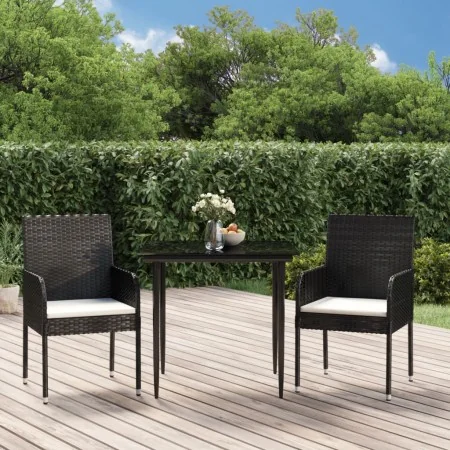Set comedor de jardín 3 pzas con cojines ratán sintético negro by , Garden sets - Ref: Foro24-3185143, Price: 194,96 €, Disco...