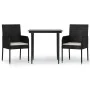 Set comedor de jardín 3 pzas con cojines ratán sintético negro by , Garden sets - Ref: Foro24-3185143, Price: 194,96 €, Disco...