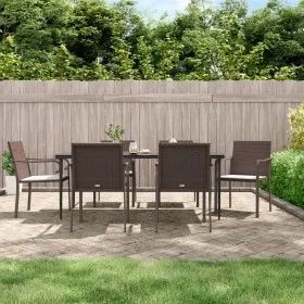 Juego comedor jardín 7 piezas y cojines ratán sintético y acero von , Gartensets - Ref: Foro24-3186949, Preis: 479,57 €, Raba...
