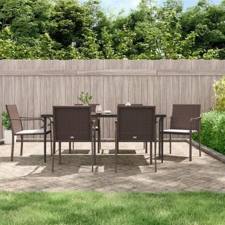 Juego comedor jardín 7 piezas y cojines ratán sintético y acero de , Conjuntos de jardín - Ref: Foro24-3186949, Precio: 490,7...