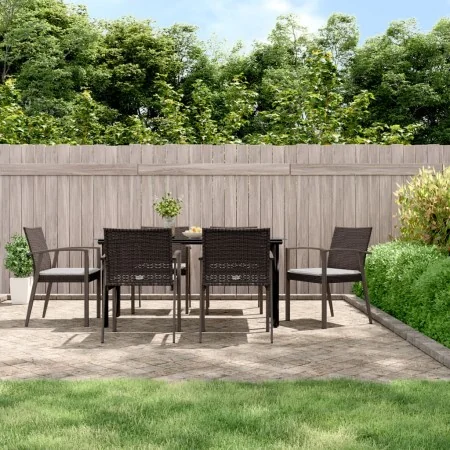 Juego comedor jardín 7 piezas y cojines ratán sintético y acero von , Gartensets - Ref: Foro24-3186994, Preis: 528,89 €, Raba...