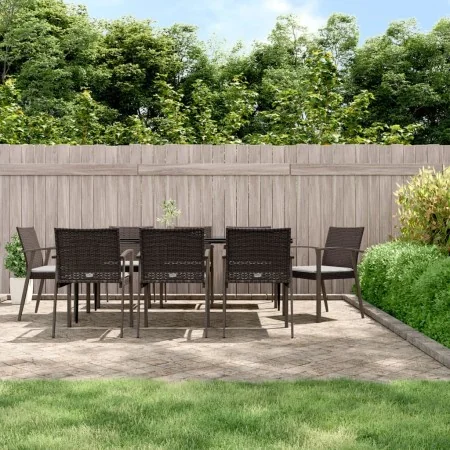 Juego comedor jardín 9 piezas y cojines ratán sintético y acero de , Conjuntos de jardín - Ref: Foro24-3186982, Precio: 730,4...