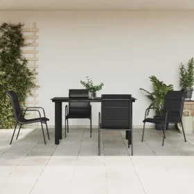 Juego de comedor para jardín 5 piezas acero y textilene negro by , Garden sets - Ref: Foro24-3200712, Price: 317,38 €, Discou...