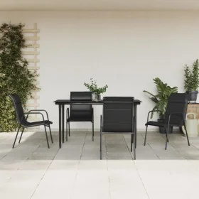 Juego de comedor para jardín 5 piezas acero y textilene negro von , Gartensets - Ref: Foro24-3200704, Preis: 309,97 €, Rabatt: %