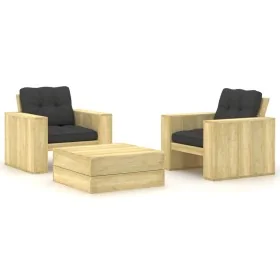 Set muebles de jardín y cojines 3 pzas madera pino impregnada de , Conjuntos de jardín - Ref: Foro24-3065804, Precio: 448,64 ...