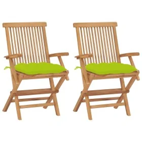 Sillas de jardín 2 uds madera teca con cojines verde brillante von , Gartenstühle - Ref: Foro24-3062513, Preis: 185,05 €, Rab...