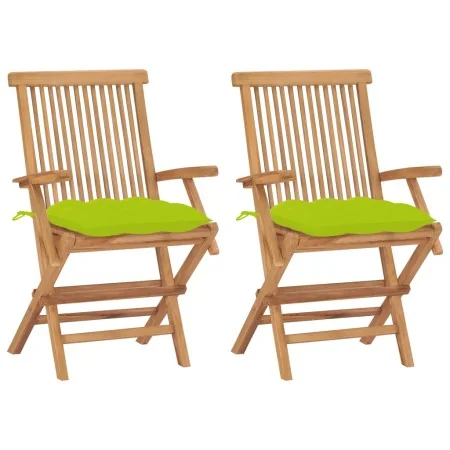 Sillas de jardín 2 uds madera teca con cojines verde brillante de , Sillas de jardín - Ref: Foro24-3062513, Precio: 185,05 €,...