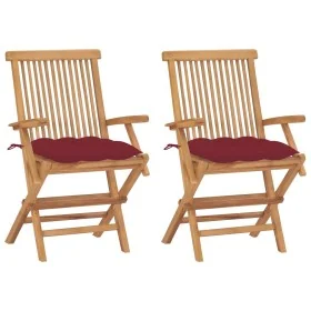Sillas de jardín 2 uds madera teca con cojines rojo tinto von , Gartenstühle - Ref: Foro24-3062511, Preis: 182,87 €, Rabatt: %