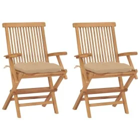 Sillas de jardín 2 uds madera maciza de teca con cojines beige von , Gartenstühle - Ref: Foro24-3062505, Preis: 182,87 €, Rab...