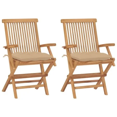 Sillas de jardín 2 uds madera maciza de teca con cojines beige de , Sillas de jardín - Ref: Foro24-3062505, Precio: 185,05 €,...