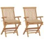 Sillas de jardín 2 uds madera maciza de teca con cojines beige de , Sillas de jardín - Ref: Foro24-3062505, Precio: 185,05 €,...