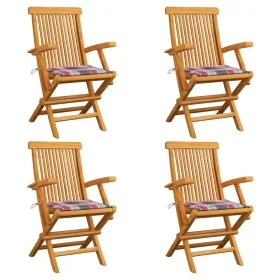 Sillas de jardín 4 uds madera teca con cojines a cuadros rojos by , Garden chairs - Ref: Foro24-3065630, Price: 357,63 €, Dis...