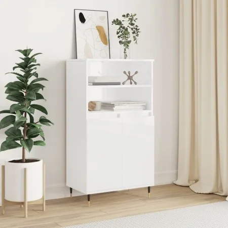Aparador alto madera contrachapada blanco brillo 60x36x110 cm by , Sideboards - Ref: Foro24-831478, Price: 93,29 €, Discount: %