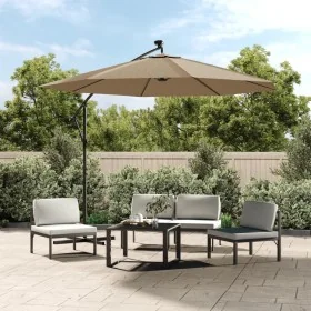 Sombrilla voladiza con luces LED y poste acero taupe 300 cm by , Umbrellas - Ref: Foro24-44522, Price: 129,05 €, Discount: %