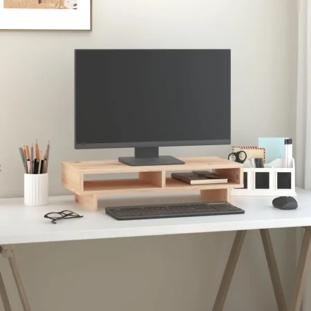 Soporte para monitor madera maciza de pino 60x27x14 cm by , Computer bases and risers - Ref: Foro24-813999, Price: 28,58 €, D...