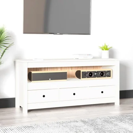Mueble para TV de madera maciza de pino blanco 114x35x52 cm by , TV Furniture - Ref: Foro24-821503, Price: 118,82 €, Discount: %