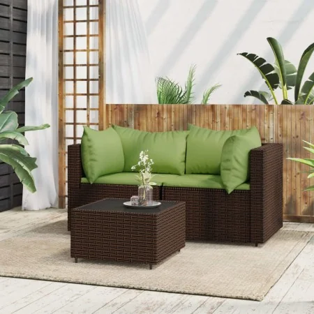Set muebles de jardín 3 piezas y cojines ratán sintético marrón by , Outdoor sofas - Ref: Foro24-319827, Price: 177,36 €, Dis...