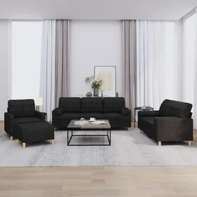 Juego de sofás con cojines 4 piezas tela negro by , Sofas - Ref: Foro24-3201270, Price: 650,87 €, Discount: %
