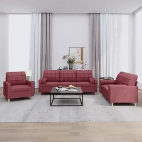 Juego de sofás con cojines 3 piezas tela rojo tinto by , Sofas - Ref: Foro24-3201264, Price: 593,31 €, Discount: %