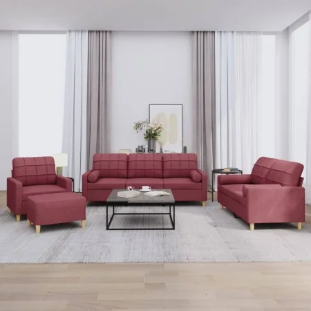 Juego de sofás con cojines 4 piezas tela rojo tinto by , Sofas - Ref: Foro24-3201272, Price: 645,86 €, Discount: %