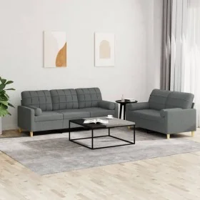 Juego de sofás con cojines 2 piezas tela gris oscuro by , Sofas - Ref: Foro24-3201323, Price: 538,61 €, Discount: %