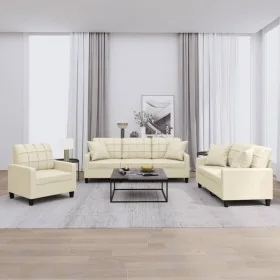 Juego de sofás con cojines 3 piezas cuero sintético color crema by , Sofas - Ref: Foro24-3201349, Price: 598,38 €, Discount: %