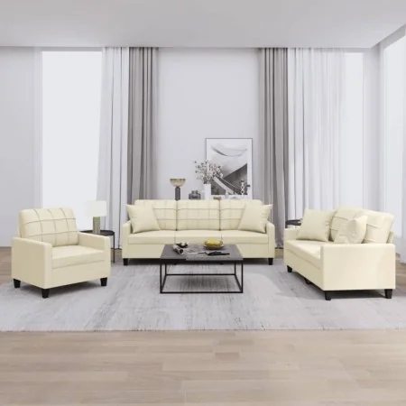 Juego de sofás con cojines 3 piezas cuero sintético color crema by , Sofas - Ref: Foro24-3201349, Price: 598,38 €, Discount: %
