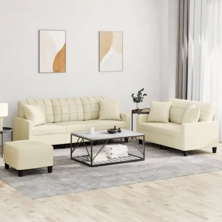 Juego de sofás con cojines 3 piezas cuero sintético color crema by , Sofas - Ref: Foro24-3201394, Price: 503,76 €, Discount: %