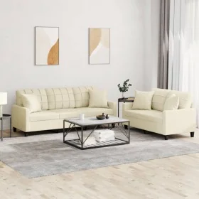 Juego de sofás con cojines 2 piezas cuero sintético color crema by , Sofas - Ref: Foro24-3201389, Price: 460,82 €, Discount: %