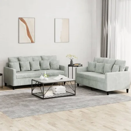 Juego de sofás con cojines 2 piezas terciopelo gris claro by , Sofas - Ref: Foro24-3201700, Price: 450,88 €, Discount: %