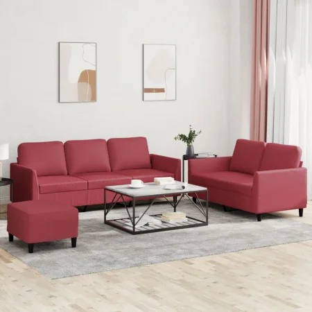 Juego de sofás con cojines 3 piezas cuero sintético rojo tinto von , Sofas - Ref: Foro24-3201768, Preis: 481,22 €, Rabatt: %