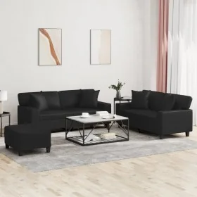 Juego de sofás con cojines 3 piezas cuero sintético negro by , Sofas - Ref: Foro24-3201929, Price: 597,45 €, Discount: %