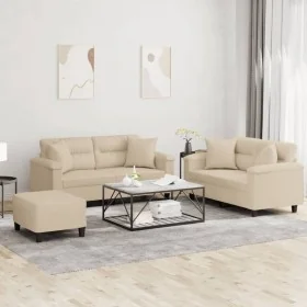 Juego de sofás con cojines 3 piezas tela microfibra crema by , Sofas - Ref: Foro24-3202336, Price: 538,29 €, Discount: %