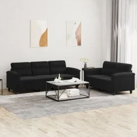 Juego de sofás con cojines 2 piezas tela microfibra negro by , Sofas - Ref: Foro24-3202341, Price: 584,14 €, Discount: %