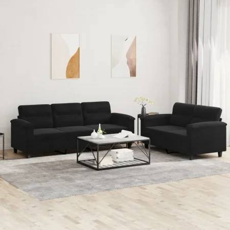 Juego de sofás con cojines 2 piezas tela microfibra negro by , Sofas - Ref: Foro24-3202341, Price: 584,14 €, Discount: %