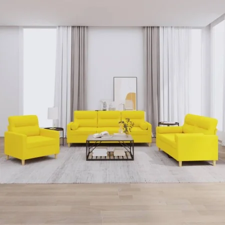 Juego de sofás con cojines 3 piezas tela amarillo claro by , Sofas - Ref: Foro24-3201557, Price: 576,49 €, Discount: %