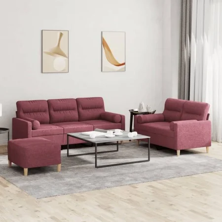 Juego de sofás con cojines 3 piezas tela rojo tinto von , Sofas - Ref: Foro24-3201630, Preis: 534,41 €, Rabatt: %