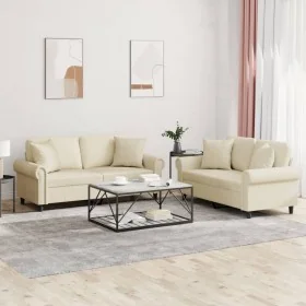 Juego de sofás con cojines 2 piezas cuero sintético color crema by , Sofas - Ref: Foro24-3202161, Price: 454,60 €, Discount: %