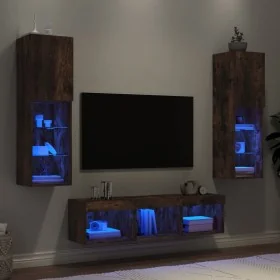 Muebles TV pared con LED 5 pzas madera ingeniería roble ahumado von , TV-Möbel - Ref: Foro24-3216608, Preis: 158,30 €, Rabatt: %