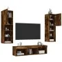 Muebles TV pared con LED 5 pzas madera ingeniería roble ahumado by , TV Furniture - Ref: Foro24-3216608, Price: 158,11 €, Dis...