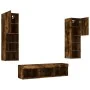 Muebles TV pared con LED 5 pzas madera ingeniería roble ahumado by , TV Furniture - Ref: Foro24-3216608, Price: 158,11 €, Dis...