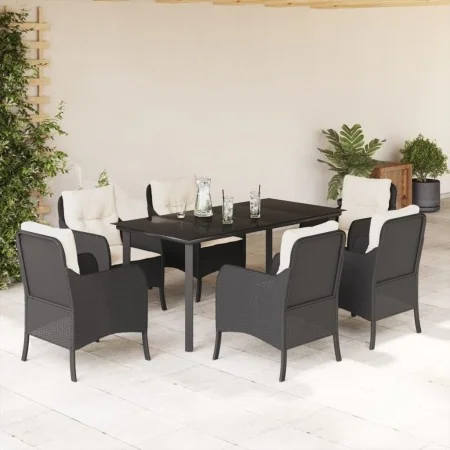 Set de comedor de jardín 7 pzas y cojines ratán sintético negro von , Gartensets - Ref: Foro24-3211917, Preis: 703,94 €, Raba...