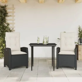Set comedor de jardín 3 pzas con cojines ratán sintético negro by , Garden sets - Ref: Foro24-3212722, Price: 346,35 €, Disco...