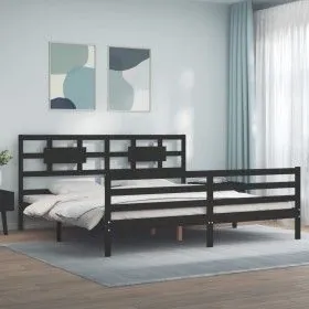 Bettgestell mit schwarzem Massivholzkopfteil 200x200 cm von vidaXL, Betten und Lattenroste - Ref: Foro24-3194465, Preis: 174,...