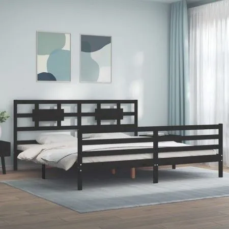 Bettgestell mit schwarzem Massivholzkopfteil 200x200 cm von vidaXL, Betten und Lattenroste - Ref: Foro24-3194465, Preis: 176,...