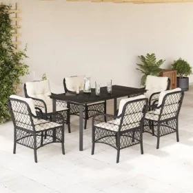 Set de comedor de jardín 7 pzas y cojines ratán sintético negro von , Gartensets - Ref: Foro24-3212093, Preis: 729,18 €, Raba...