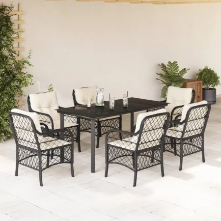 Set de comedor de jardín 7 pzas y cojines ratán sintético negro by , Garden sets - Ref: Foro24-3212093, Price: 729,18 €, Disc...