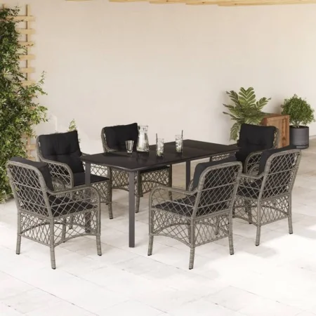 Set comedor jardín 7 pzas y cojines ratán sintético gris de , Conjuntos de jardín - Ref: Foro24-3212135, Precio: 688,18 €, De...
